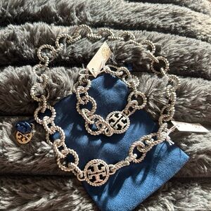 Tory Burch silver logo necklace/bracelet set